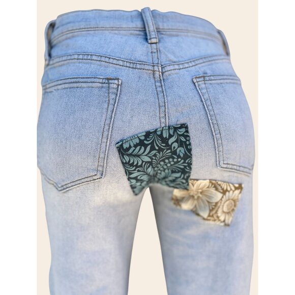 Vince Jeans ReCreated by Angelina Vanelli Lt Wash Patchwork Floral Velvet Detail - Picture 8 of 11